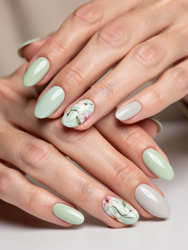 Spring Nails - pastel floral spring manicure